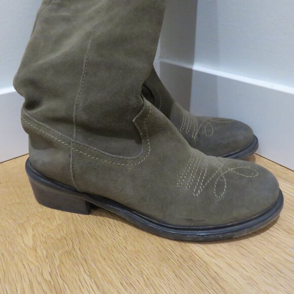 FREE PEOPLE Arya Olive Green Suede Knee High Riding Campus Boots Shoes Western - Picture 3 of 13